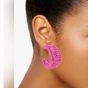 NWT ON 34th Beaded Raffia Hoop Earrings - Pink